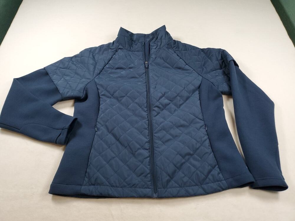 Zuda Women's Quilted Polyester Knit Long Sleeve Full Zip Jacket Blue Size Medium